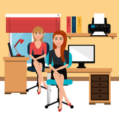 businesswomen in workspace isolated icon design, vector illustration  graphic 
