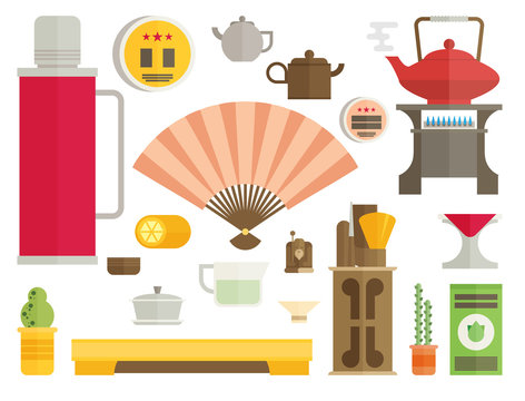 Tea ceremony icon set flat vector