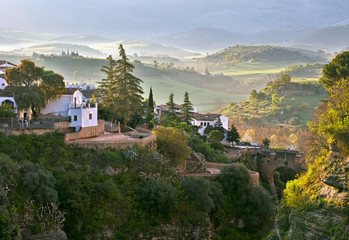Fototapeta na wymiar Ronda, Andalusia, Spain. Old town cityscape on the Tajo Gorge