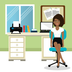 business woman in workspace isolated icon design, vector illustration  graphic 