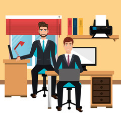 businessmen in workspace isolated icon design, vector illustration  graphic 