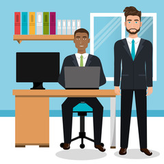businessmen in workspace isolated icon design, vector illustration  graphic 