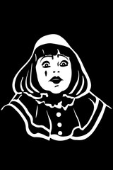vector sketch white mime with big eyes.