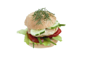 Tasty chicken cutlet and vegetables sandwich