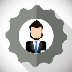 Business represented by businesspeople inside gear icon. flat and isolated illustration