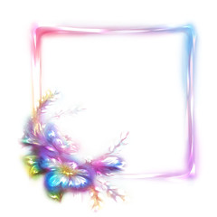 Fototapeta na wymiar Vector rainbow frame with flower in corner on white background.