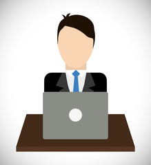 Business represented by businesspeople with laptop icon. flat and isolated illustration