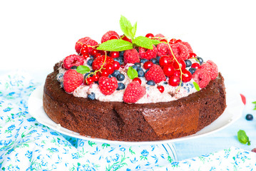 Chocolate cake with fresh berries