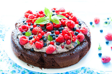 Chocolate cake with fresh berries