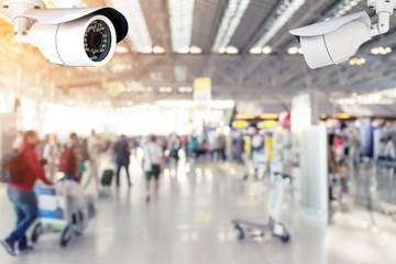 Security cameras (CCTV) or surveillance camera inside the airport terminal to the various internal...