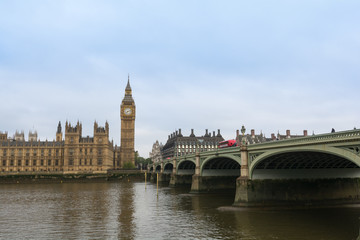 Fototapeta na wymiar Big Ben and westminster bridge in London, England