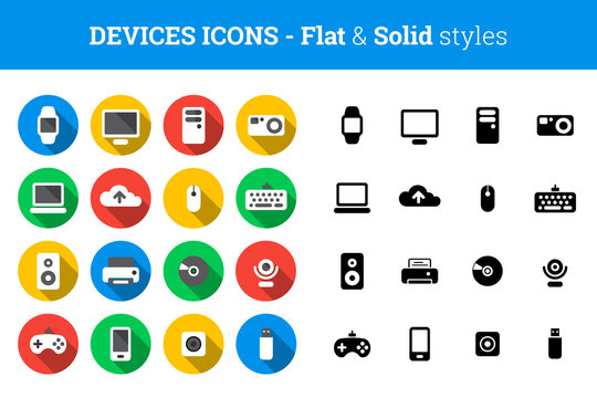 Devices and technology icons – flat and solid style