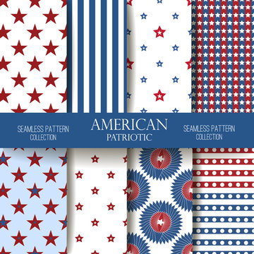 Independence Day seamless pattern vector set.