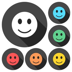 Vector Smile Icons set with long shadow