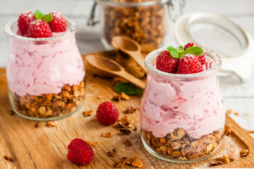 mousse with raspberries and granola
