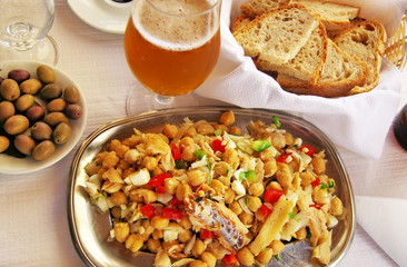 typical portuguese boiled codfish with grain