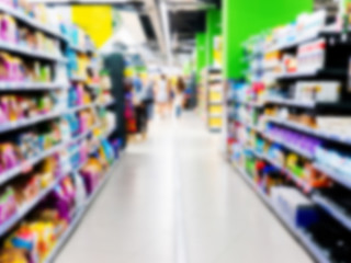 Abstract blurred colorful supermarket aisle