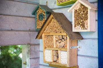 wooden lacewig house for bees