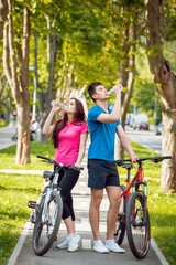 Fototapeta premium Cycling young couple.