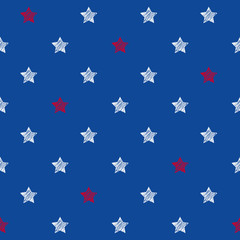 Colorful blue red and white stars seamless background.