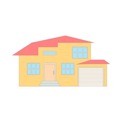 Two storey house with a garage icon, cartoon style