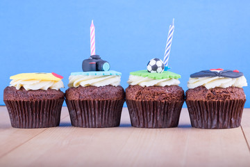 Delicious cupcakes on table
