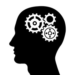 Black head silhouette with gears. Vector illustration.