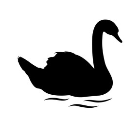 Black silhouette of swan and waves. Vector illustration.