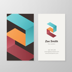 Business card isometric letter Z vector template.