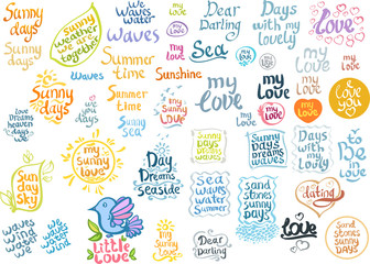 Lettering set, sunny love, summer.