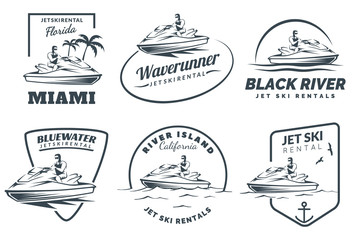 Set of Jet Ski rental logo, badges and emblems.