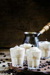 Summer refreshing dessert with coffee and vanilla ice cream, vin