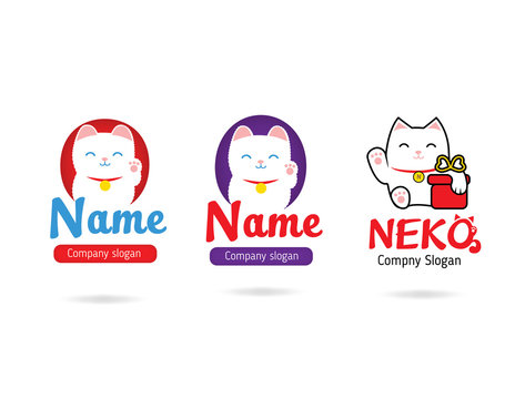 Cat neko flat logo color illustration