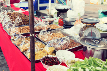 nuts and spices sale at asian street market