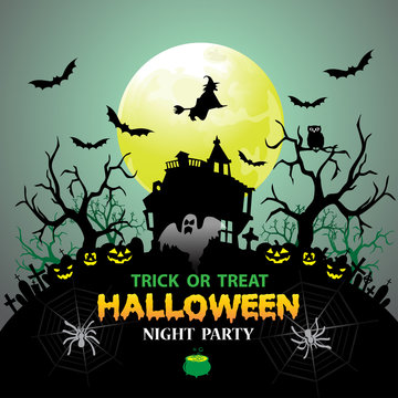 Halloween night party festival holiday design on green vector illustration