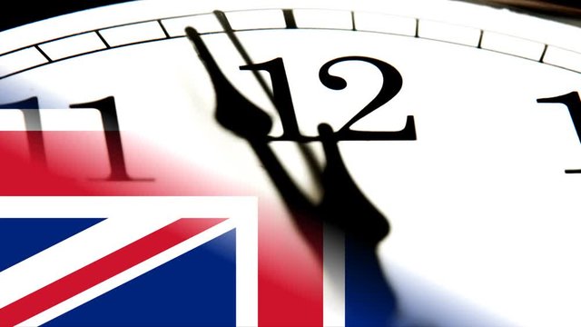 Brexit UK EU referendum concept with flags and Clock