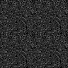 Seamless 3D dark paper cut art background 450 garden spiral curve vine flower leaf
