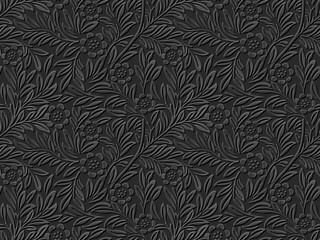 Fototapeta na wymiar Seamless 3D dark paper cut art background 453 flower leaf plant 