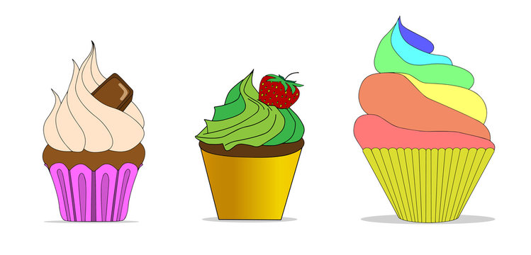 Vector set of different cute cupcakes