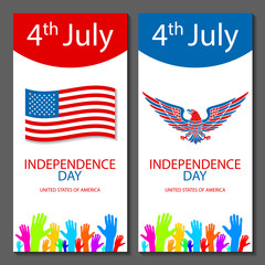 Banners of 4th July backgrounds with American flag. Independence Day hand drawn sketch design vector