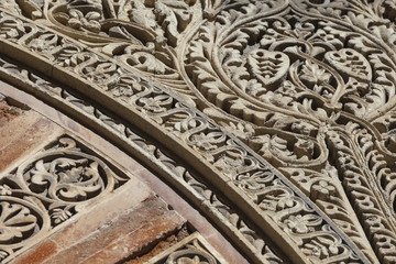 The detail of mudejar portal of the Cathedral, Cordoba, Spain