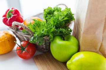 basket of fresh ripe vegetables at kitchen