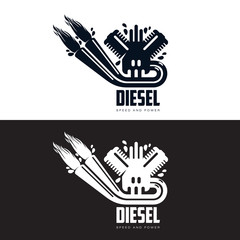design logo motor gasoline, vector illustration, isolated on a white background, Logoth combustion engine with fire, running on petrol, logo design one isolated internal combustion engine