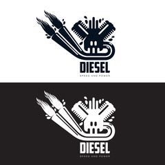 design logo motor gasoline, vector illustration, isolated on a white background, Logoth combustion engine with fire, running on petrol, logo design one isolated internal combustion engine