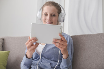 Woman connecting with a tablet