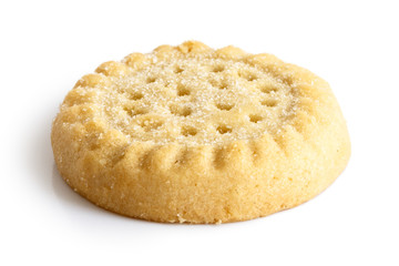 Traditional shortbread round biscuit isolated on white.