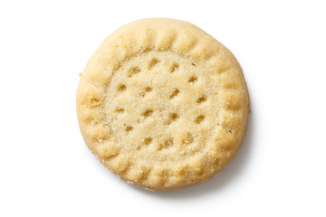 Traditional shortbread round biscuit isolated on white.