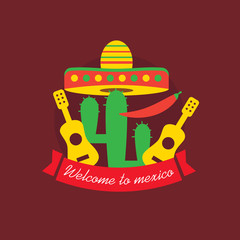 Welcome to mexico poster. Mexican food, cactus chili
