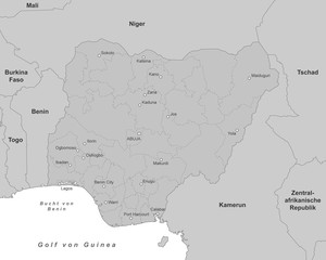 Karte von Nigeria - Grau (detailliert)