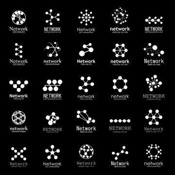 Network Icons Set - Isolated On Black Background - Vector Illustration, Graphic Design. For Web, Websites,Apps, Print